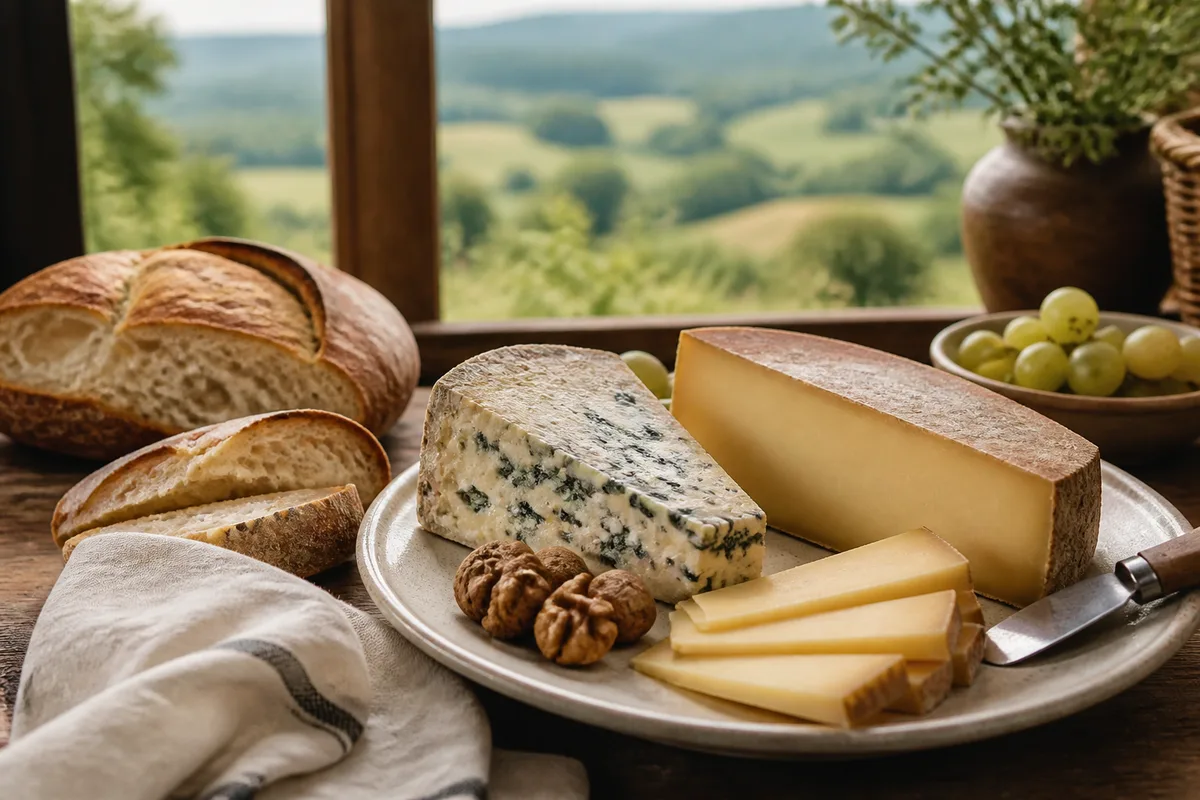 Assiette de bleu de Gex et Comté avec pain de campagne