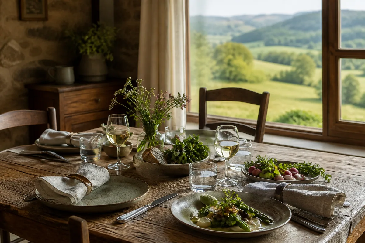 Table dressée dans une auberge de tradition du val de Saône
